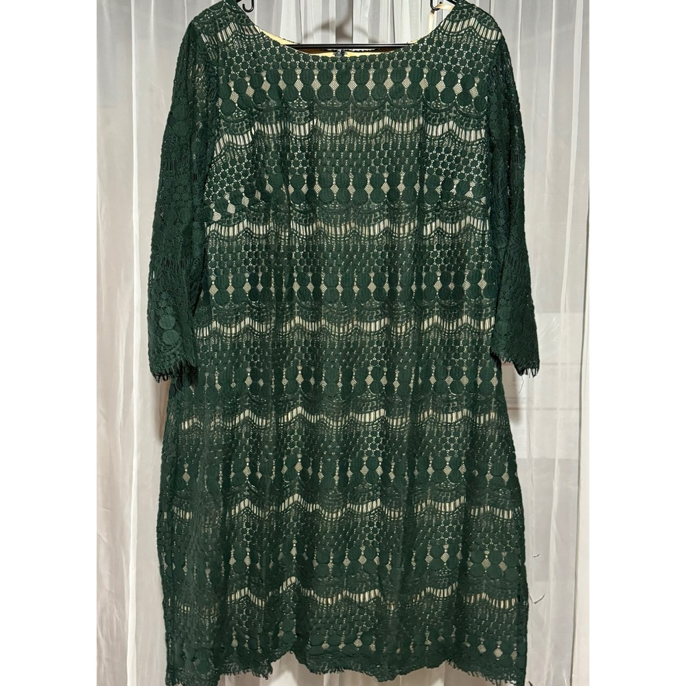Dress Barn Emerald Green Lace Overlay Dress Plus Size 16